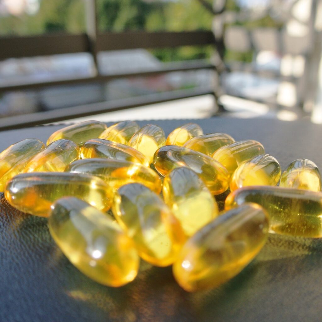 omega-3 capsules on a table